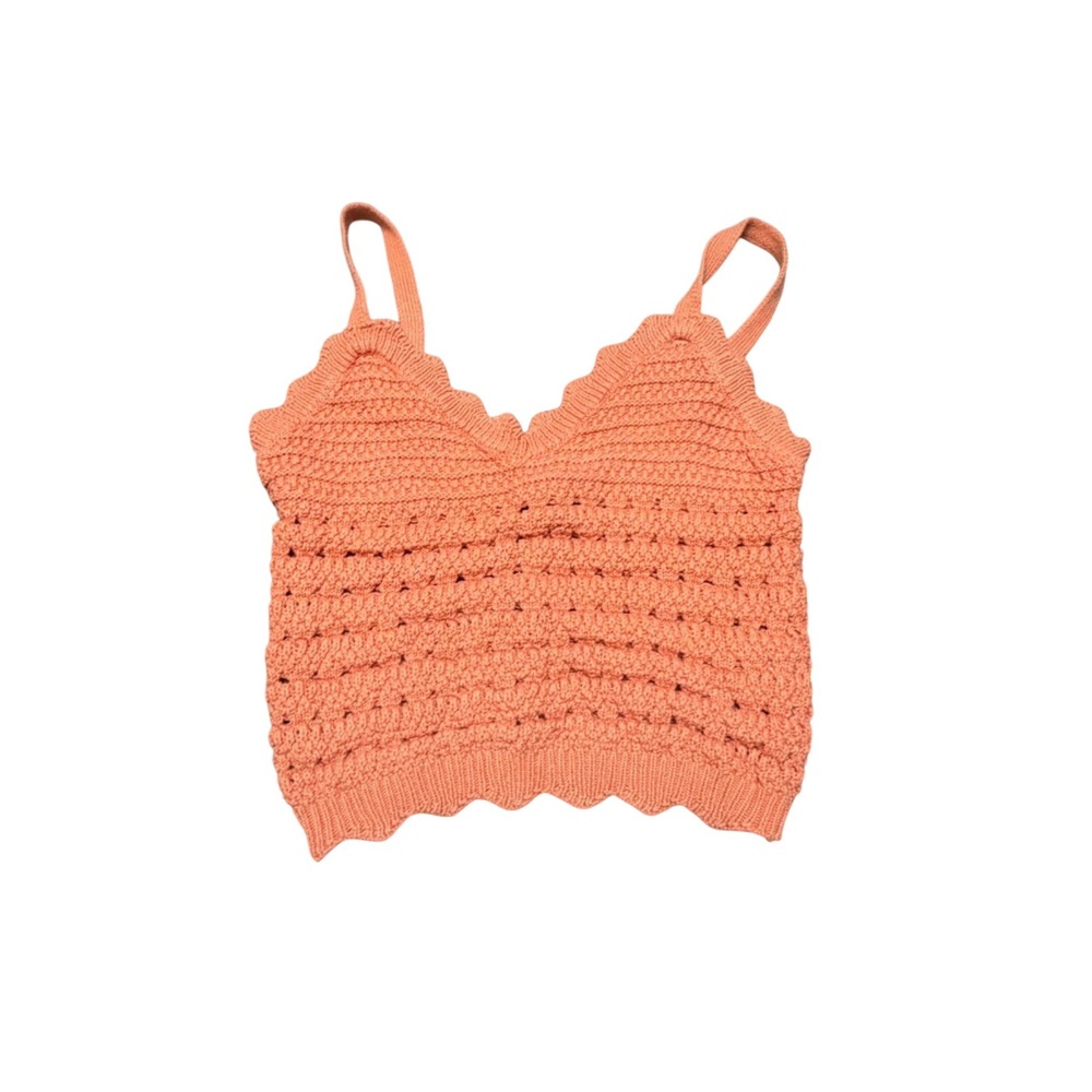 Streetwear Society Orange Knit Crochet Crop Cami Top XS Scalloped Hem